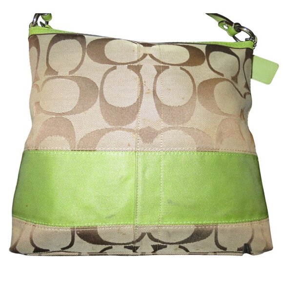 Coach 2009 Soho Signature C Jacquard Hobo Shoulder Bag Khaki Green Stripe 13674 - Picture 3 of 15